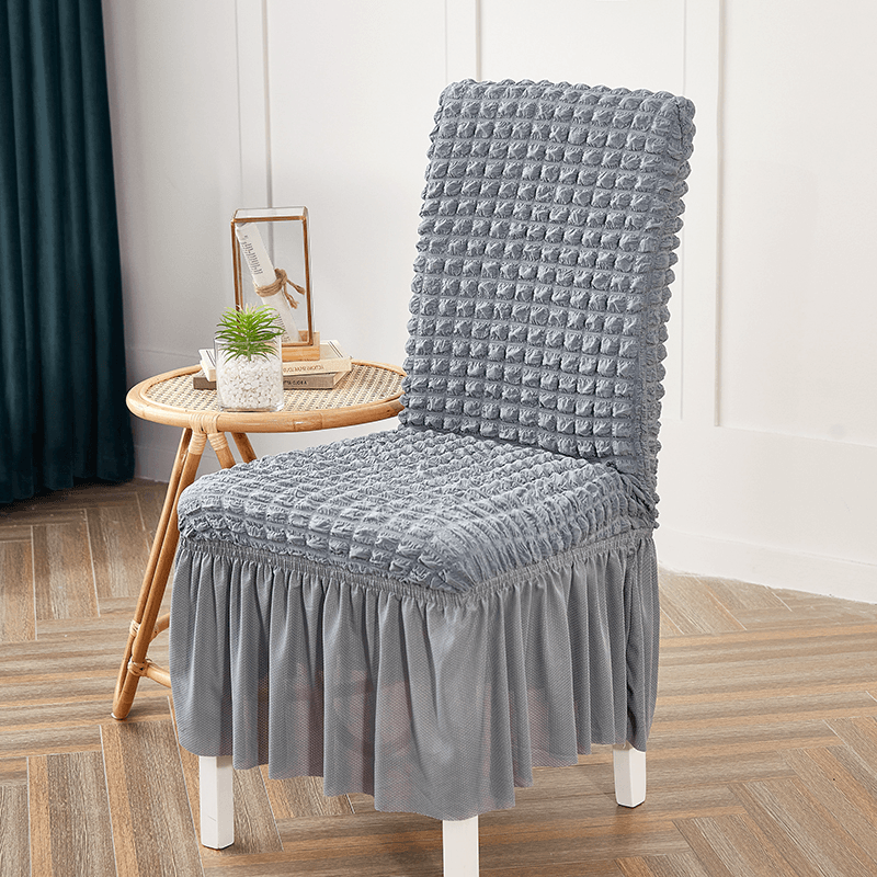 Premium Textured Seersucker High-Stretch Washable Dining Chair Slipcovers with Skirt