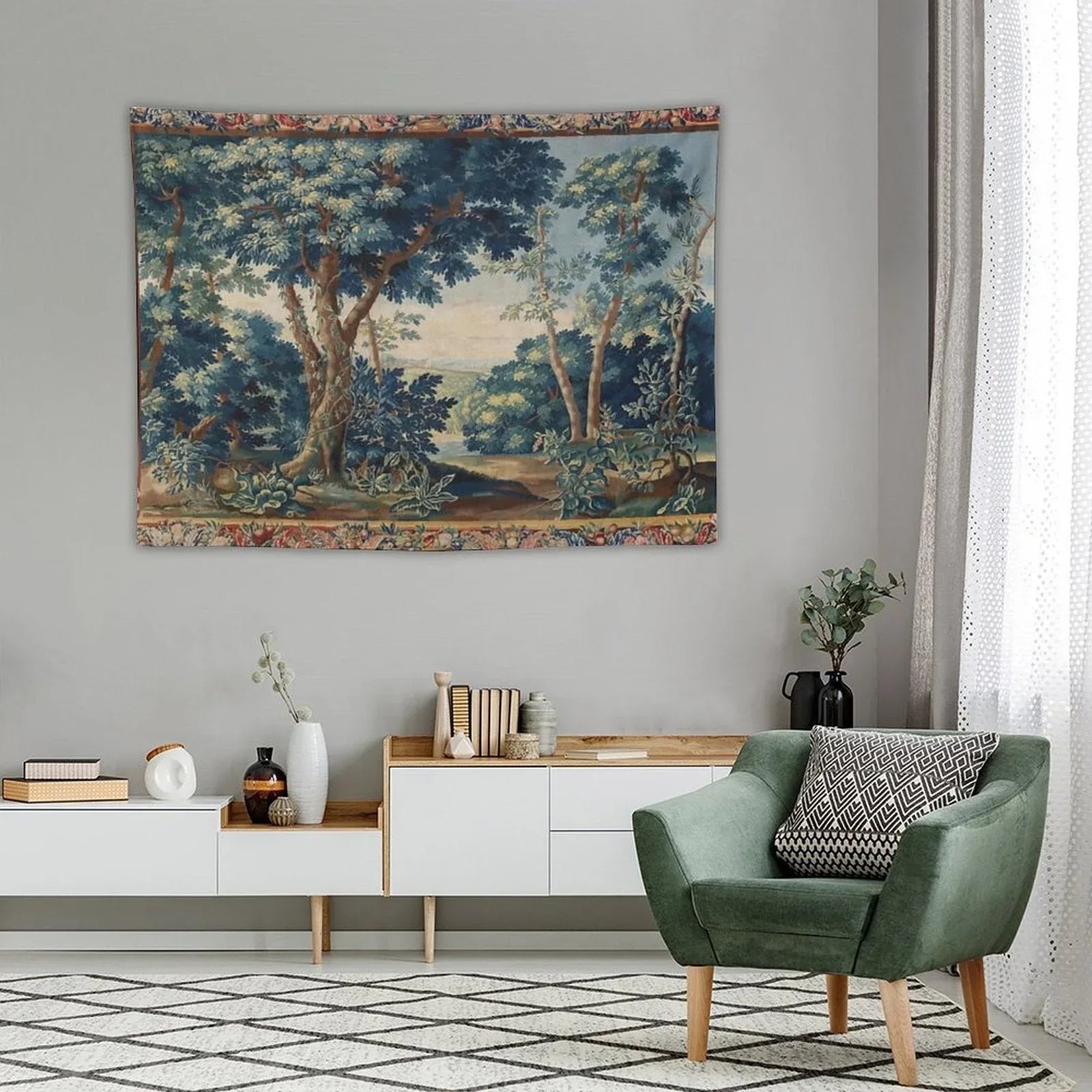 GREENERY, TREES IN WOODLAND LANDSCAPE Antique Flemish Tapestry Tapestry