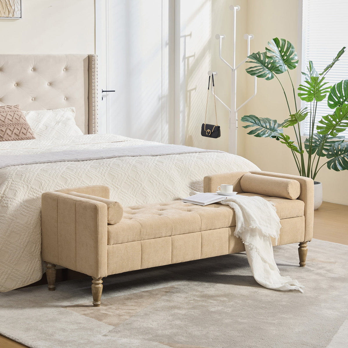 Upholstered Chenille Flip-Top Storage Bench