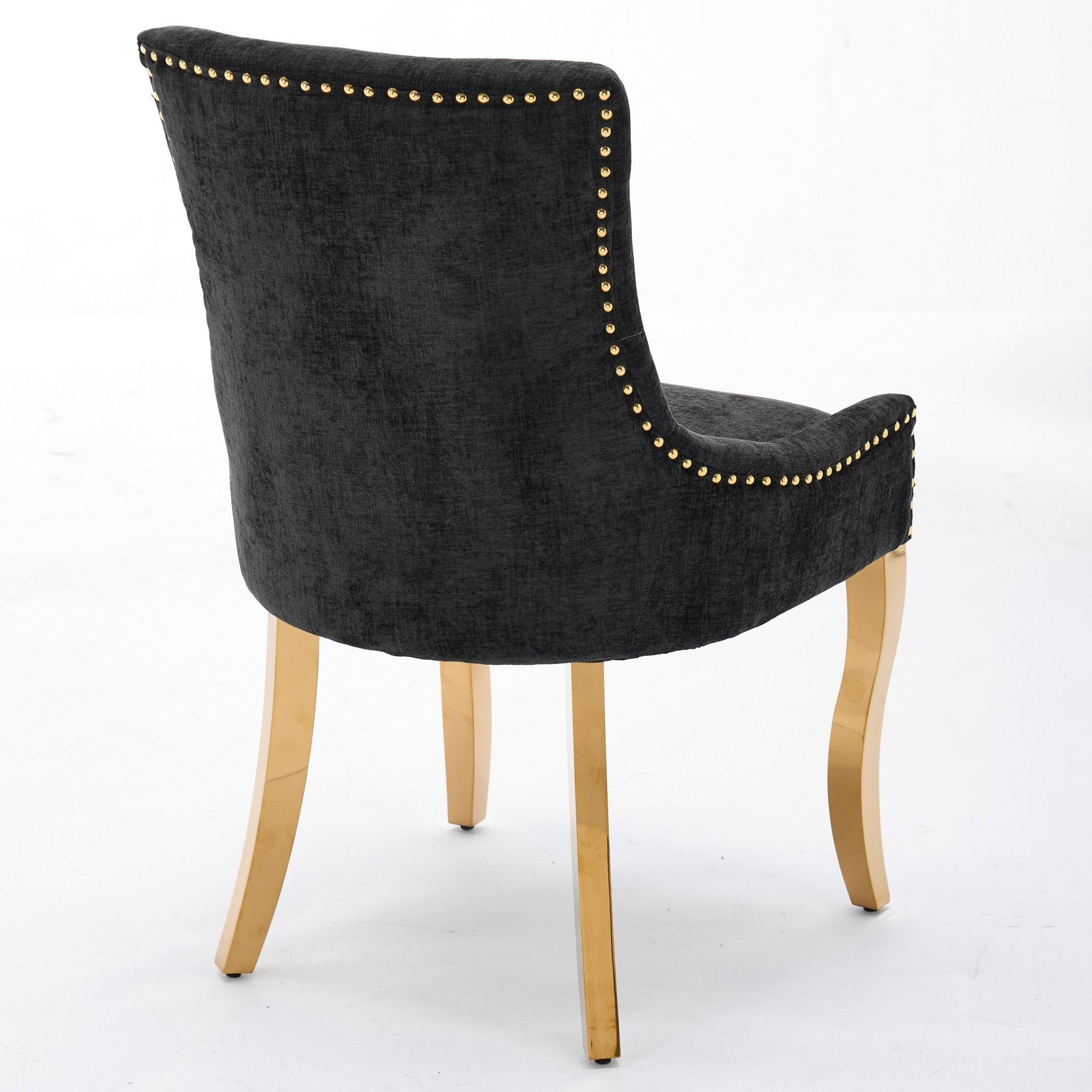 Chenille Dining Chairs Modern Style with Curved Gold-Plated Legs & Rivet Trim