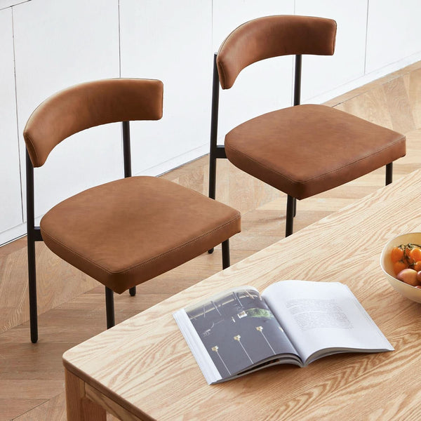 Brown Faux Leather Armless Upholstered Dining Chairs