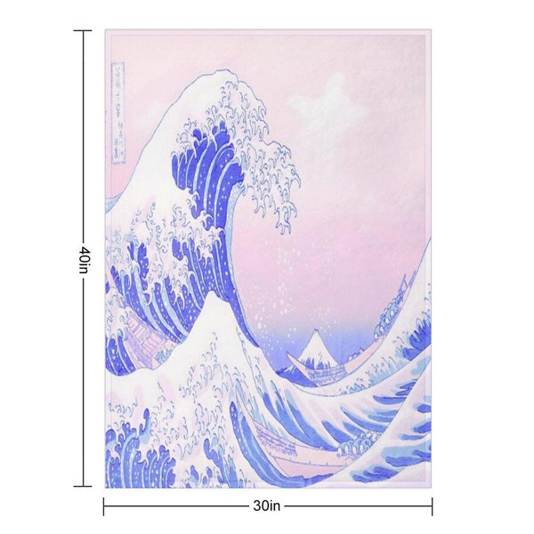 Great Wave Pastel Aesthetic Kawaii Pink Kanagawa Japanese Throw Blanket