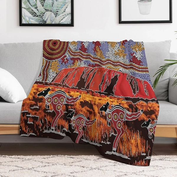Authentic Aboriginal Art - Uluru  Ayers Rock Throw Blanket