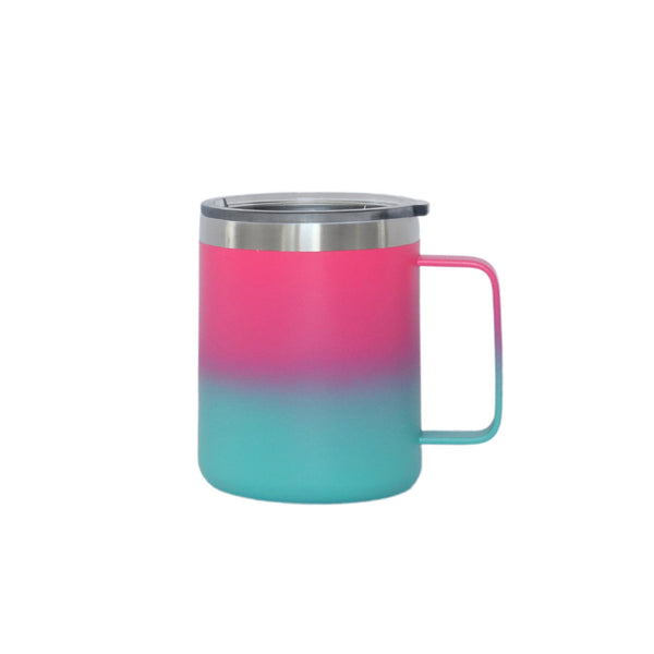 12 Oz Stainless Steel Travel Mug with Handle - Hot Pink & Blue