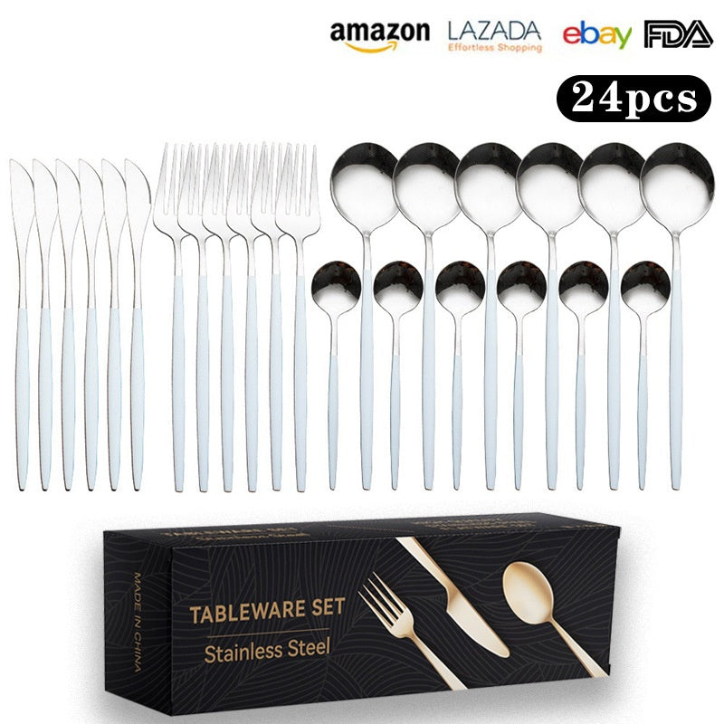 Cutlery Set Stainless Steel Knife Fork Set 24-Piece Tableware Set Golden Steak Knife Fork Spoon 6-Person Set