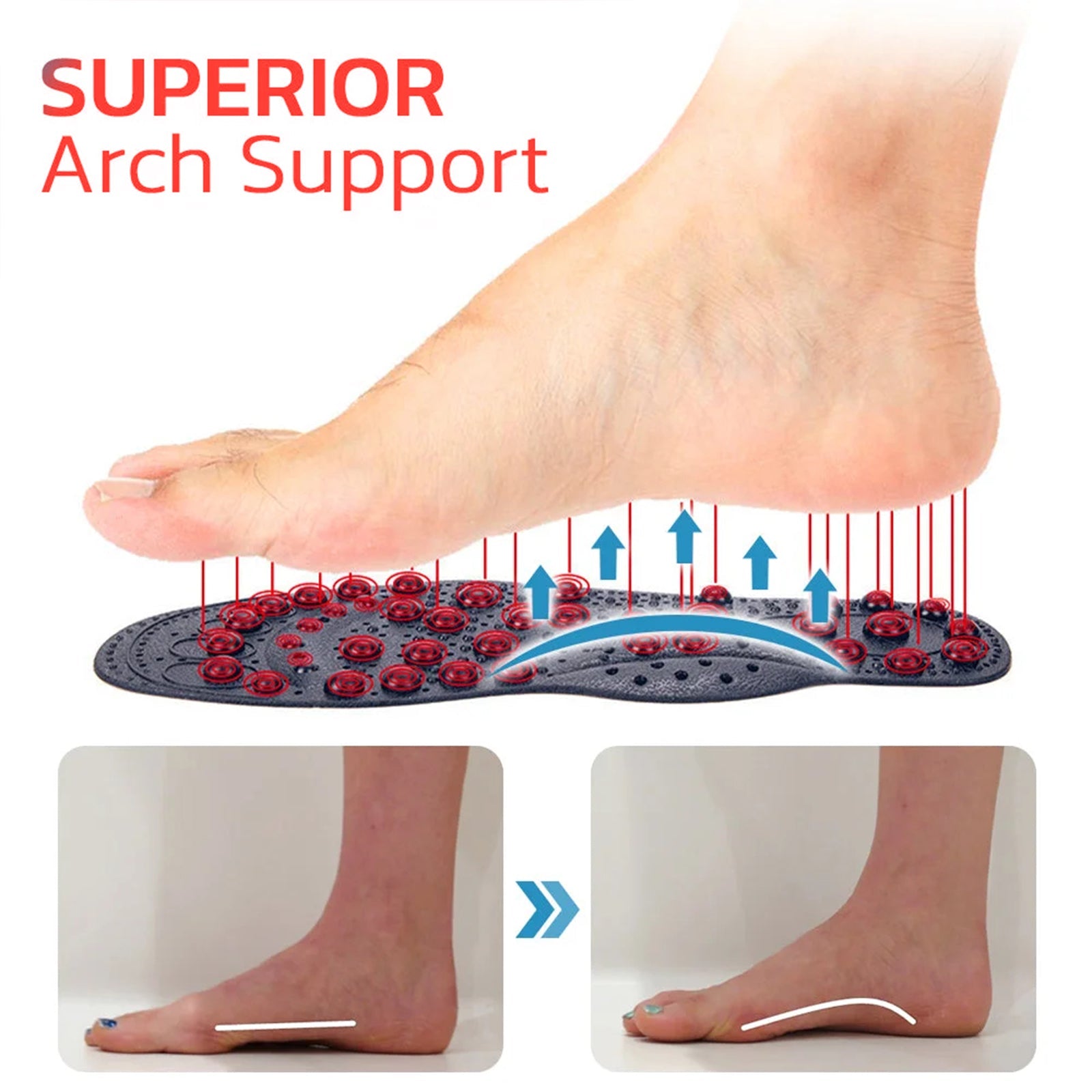 Far Infrared Tourmaline Acupressure Insoles, Vein Repair Body Care Slimming Body Anti-Slip Wear Arch Support Insoles