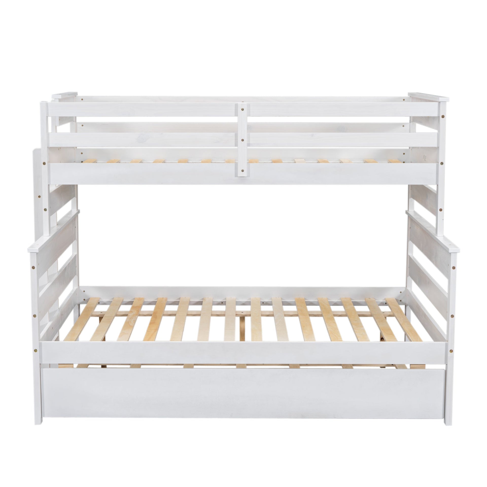 Wood Twin over Full Bunk Bed with Twin Size Trundle  White