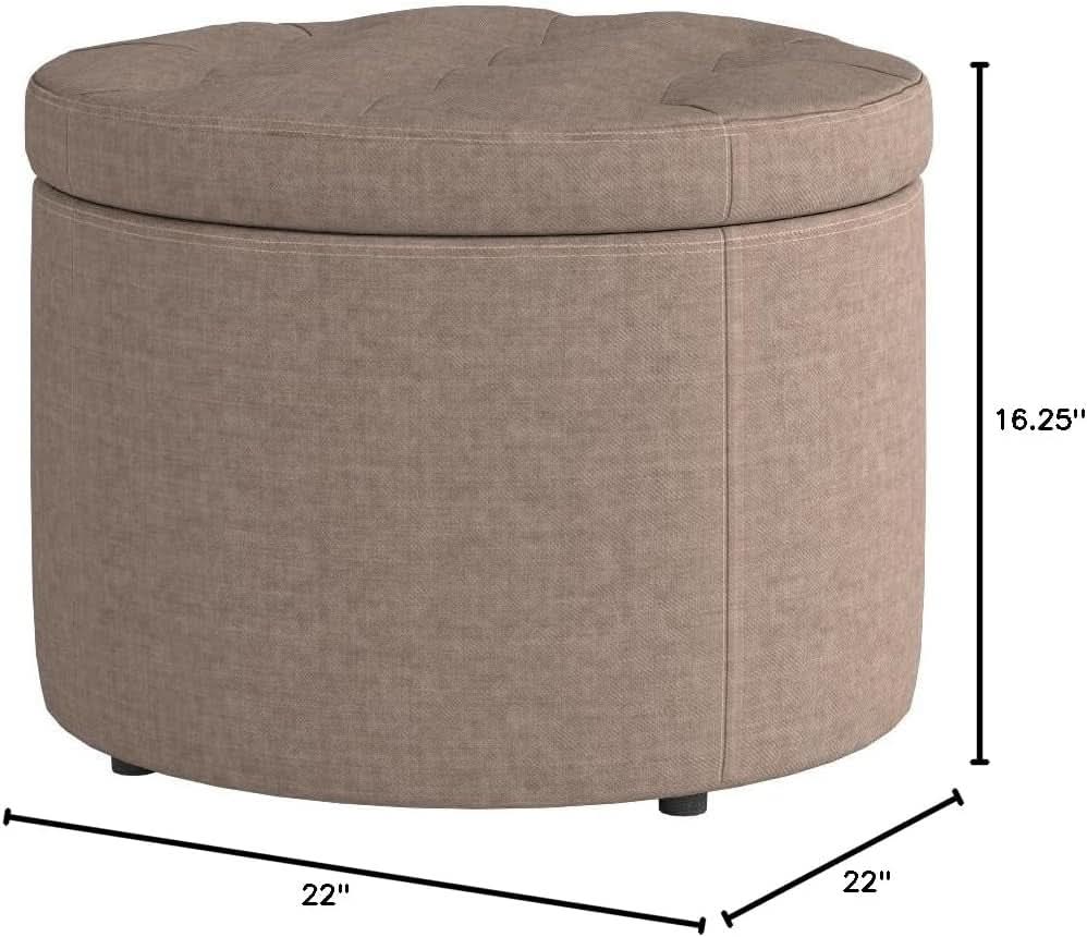 Round Shoe Ottoman Tan Fabric 12 Compartment Storage