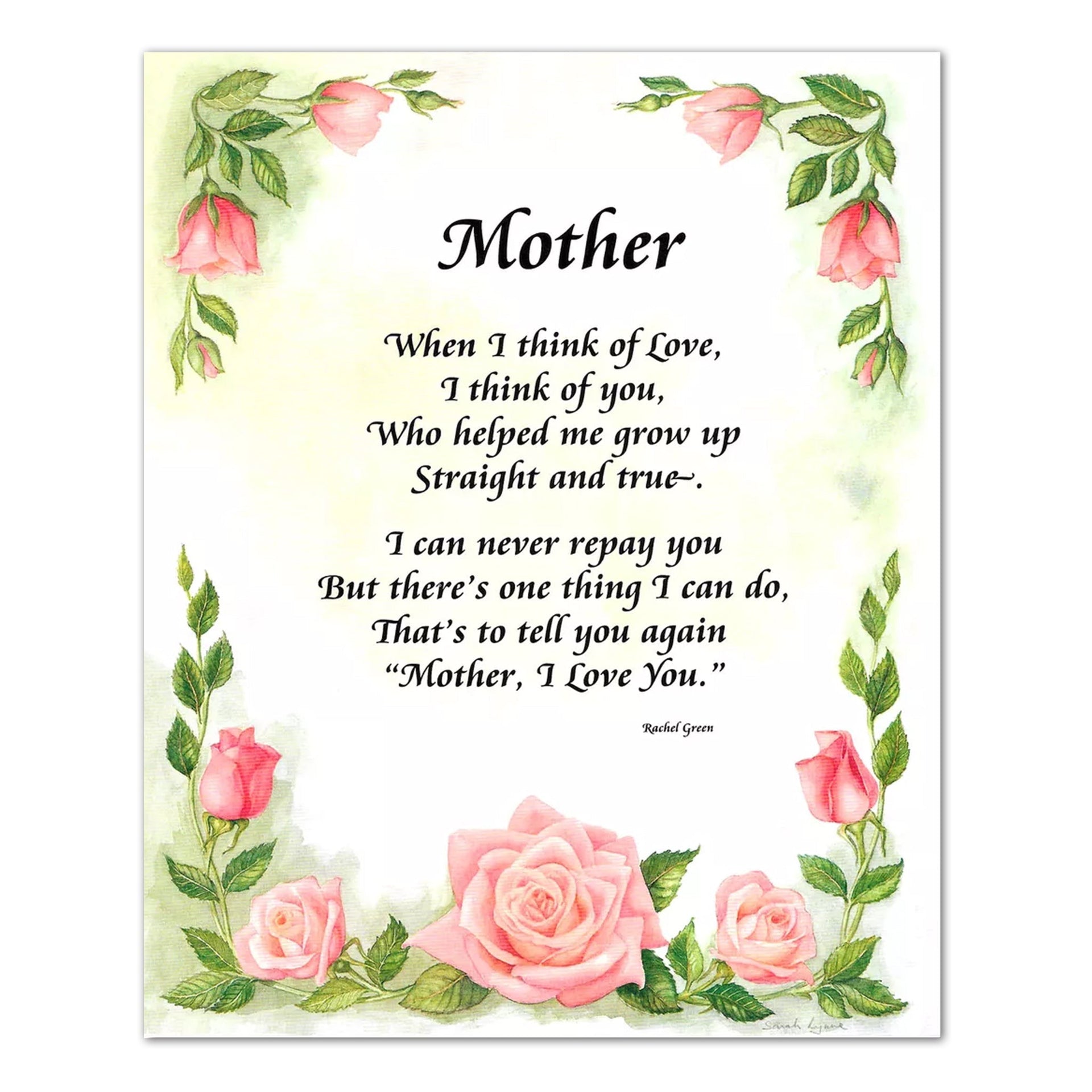 Mother I Love You Poem - 8x10 Roses Wall Art Print | Sentimental Floral Gift