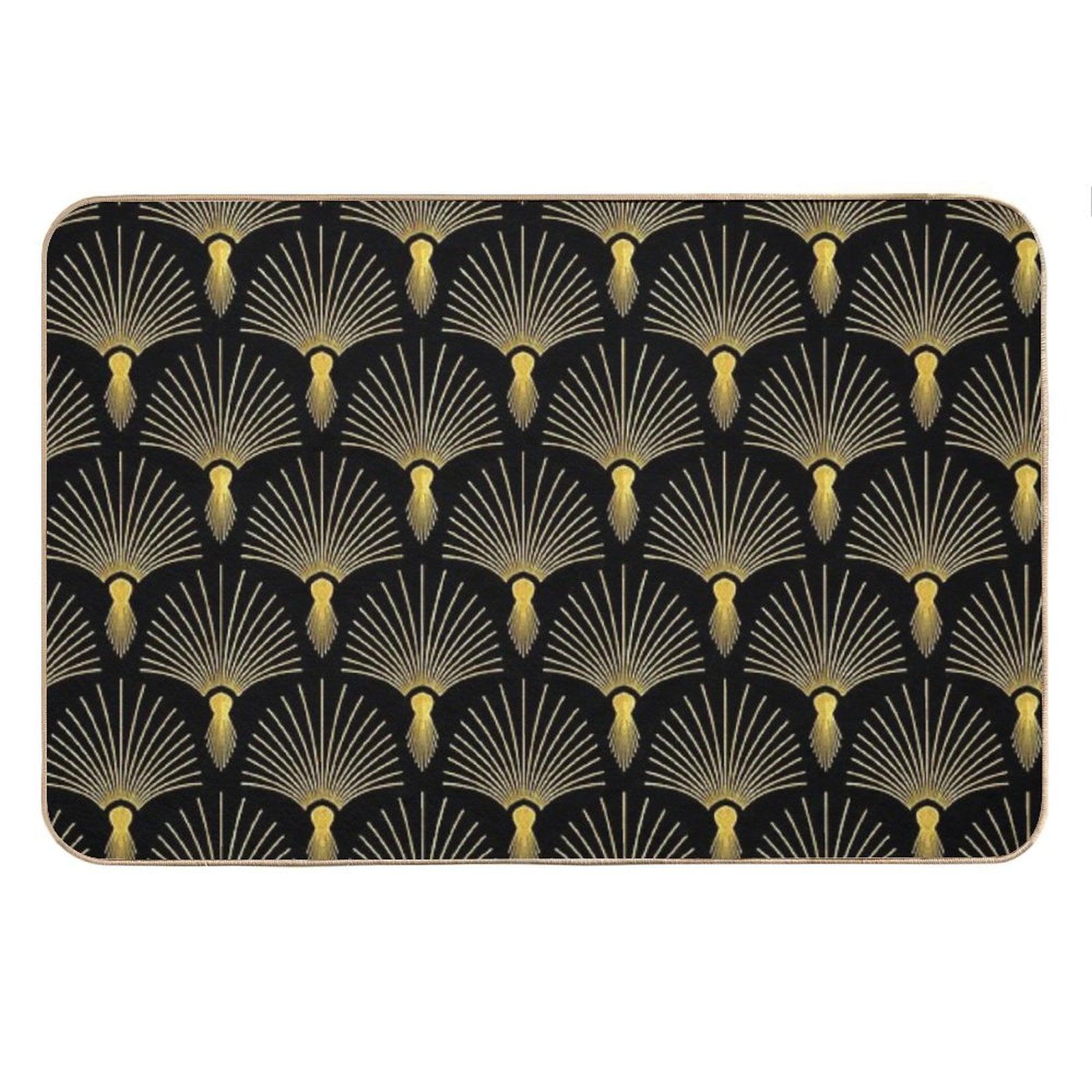 Vintage Hollywood Elegant Golden And Black Art Deco Bath Mat