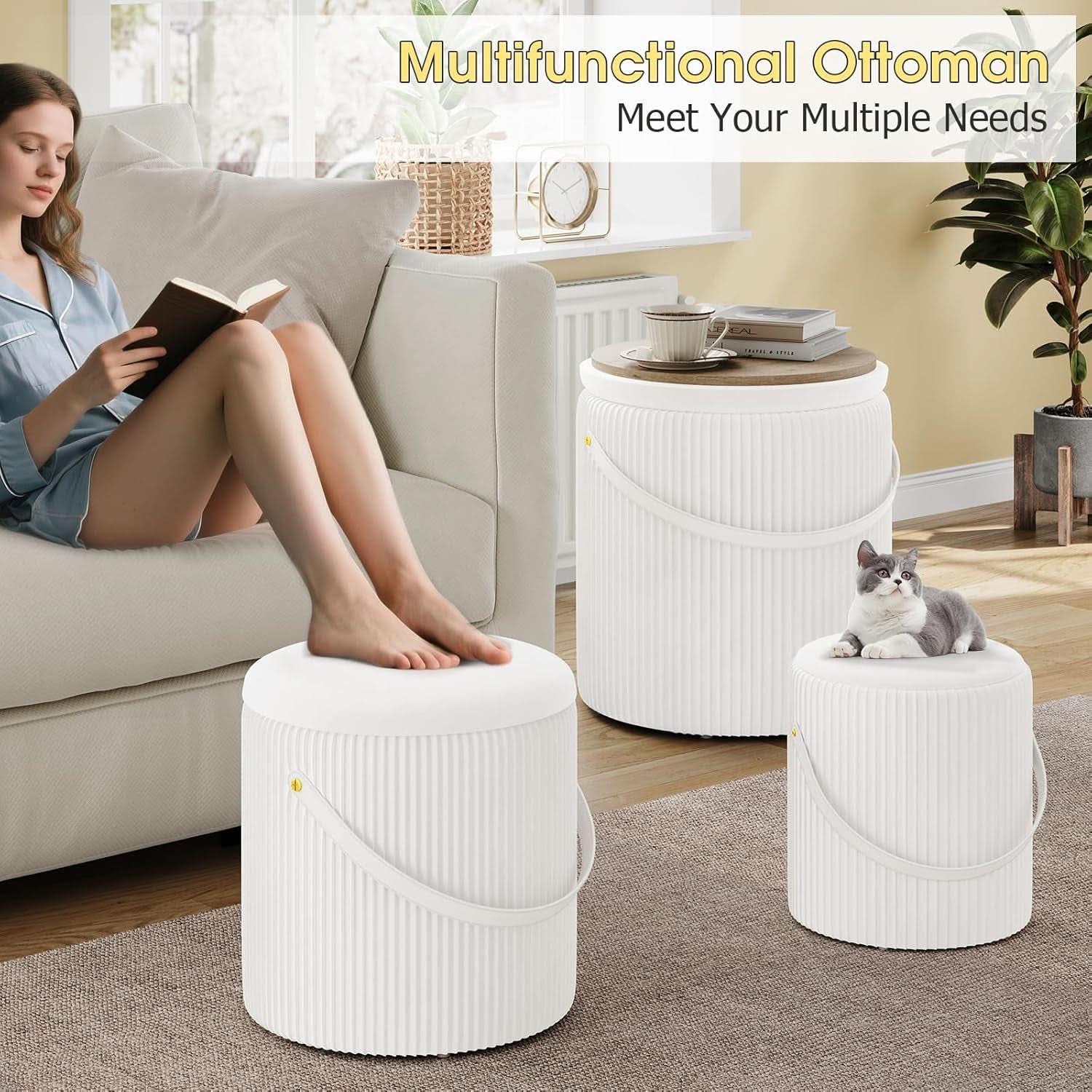 Velvet Upholstered Storage Ottoman With Removable Liner