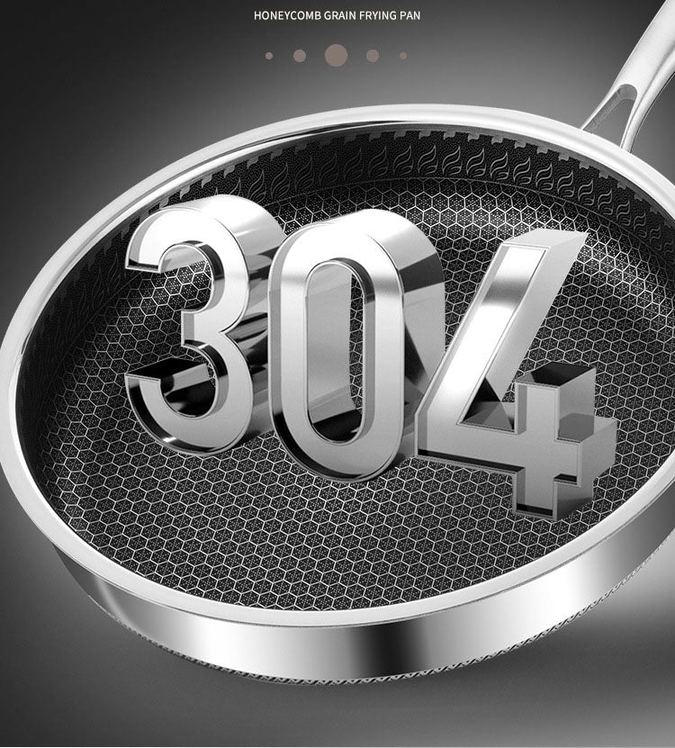 304 stainless steel honeycomb frying pan, non stick, household flat bottomed pan for frying steak, pancakes, and fried eggs, pan