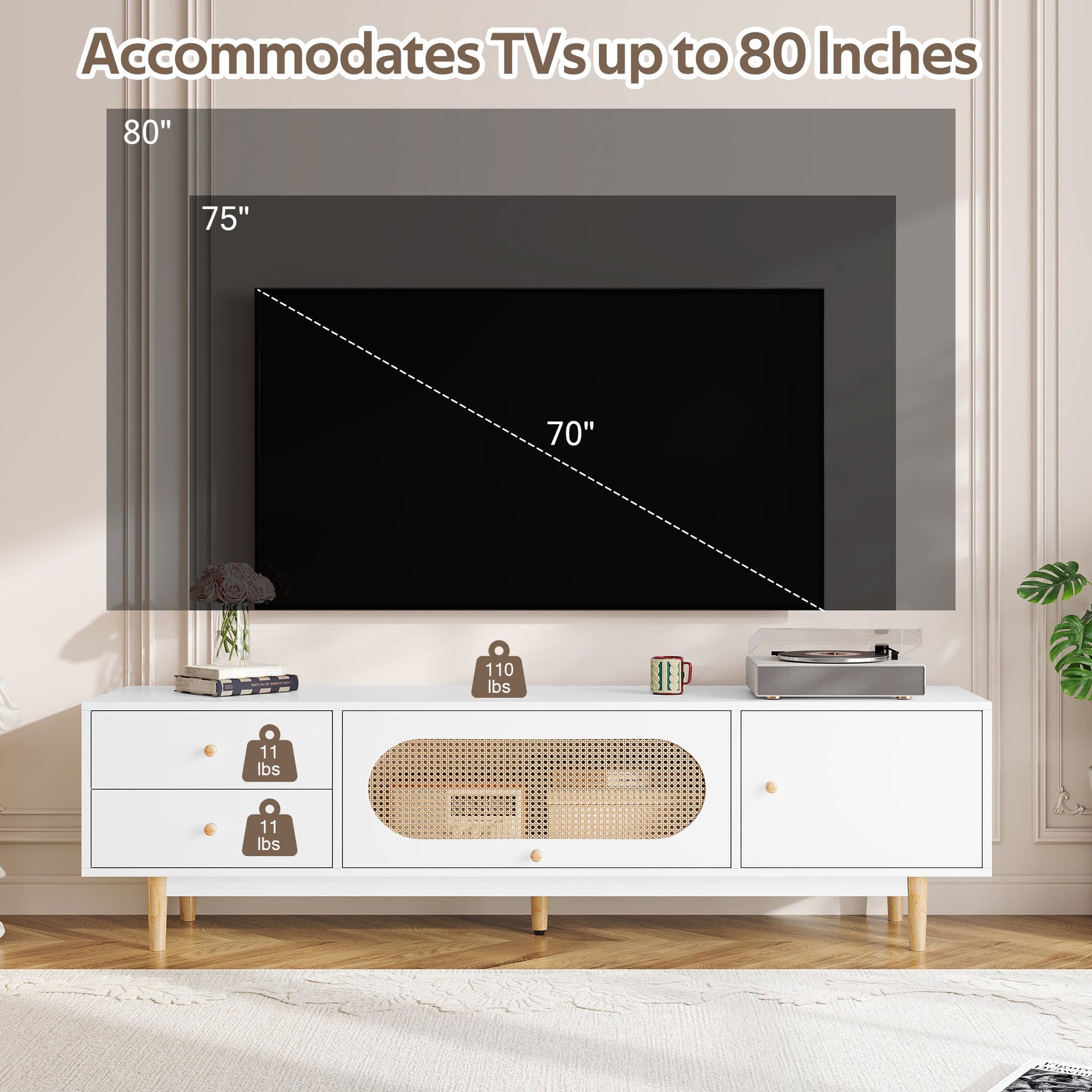 70 inch TV Stand for TVs up to 80 Inch, Minimalist TV Console Table with Drawers, Media Entertainment Center for Living Room, Bedroom