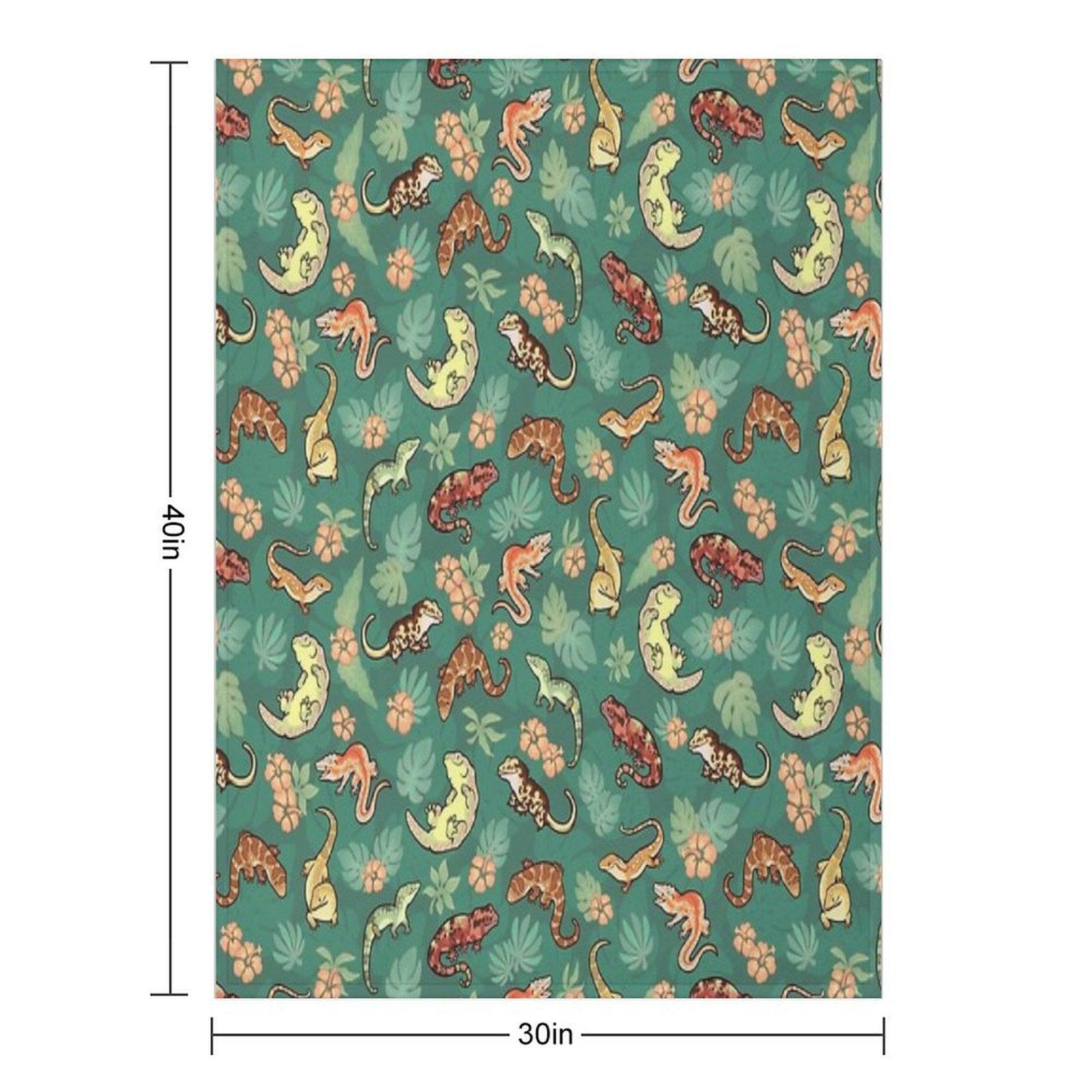 Gecko Family in Green Throw Blanket
