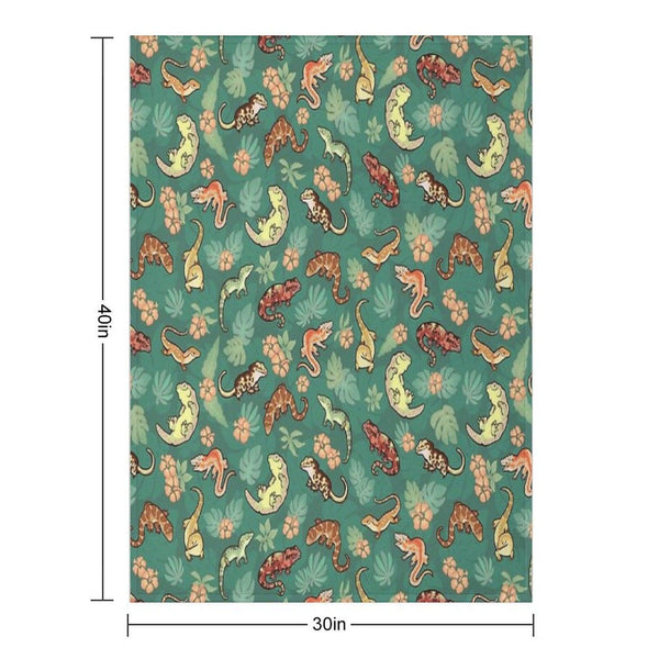 Gecko Family in Green Throw Blanket