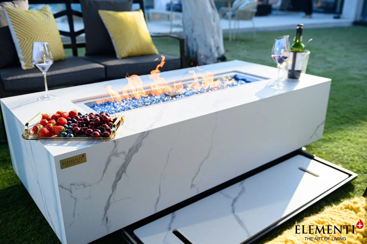 Carrara Marble Porcelain Fire Table — Elementi Plus