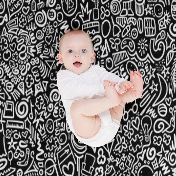 Hidden Images Doodle Art on Black Machine-washable Throw Blanket