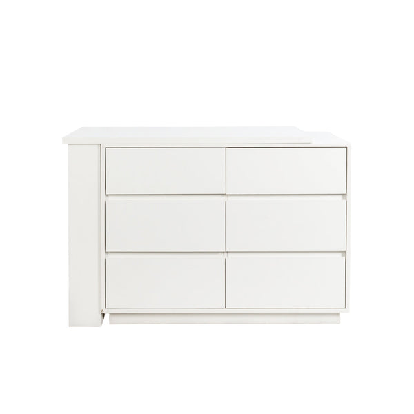 L-Shaped Desk and Vanity Combo with 6 Drawers, Extendable Tabletop, and Large Capacity Storage for Office and Bedroom Makeup