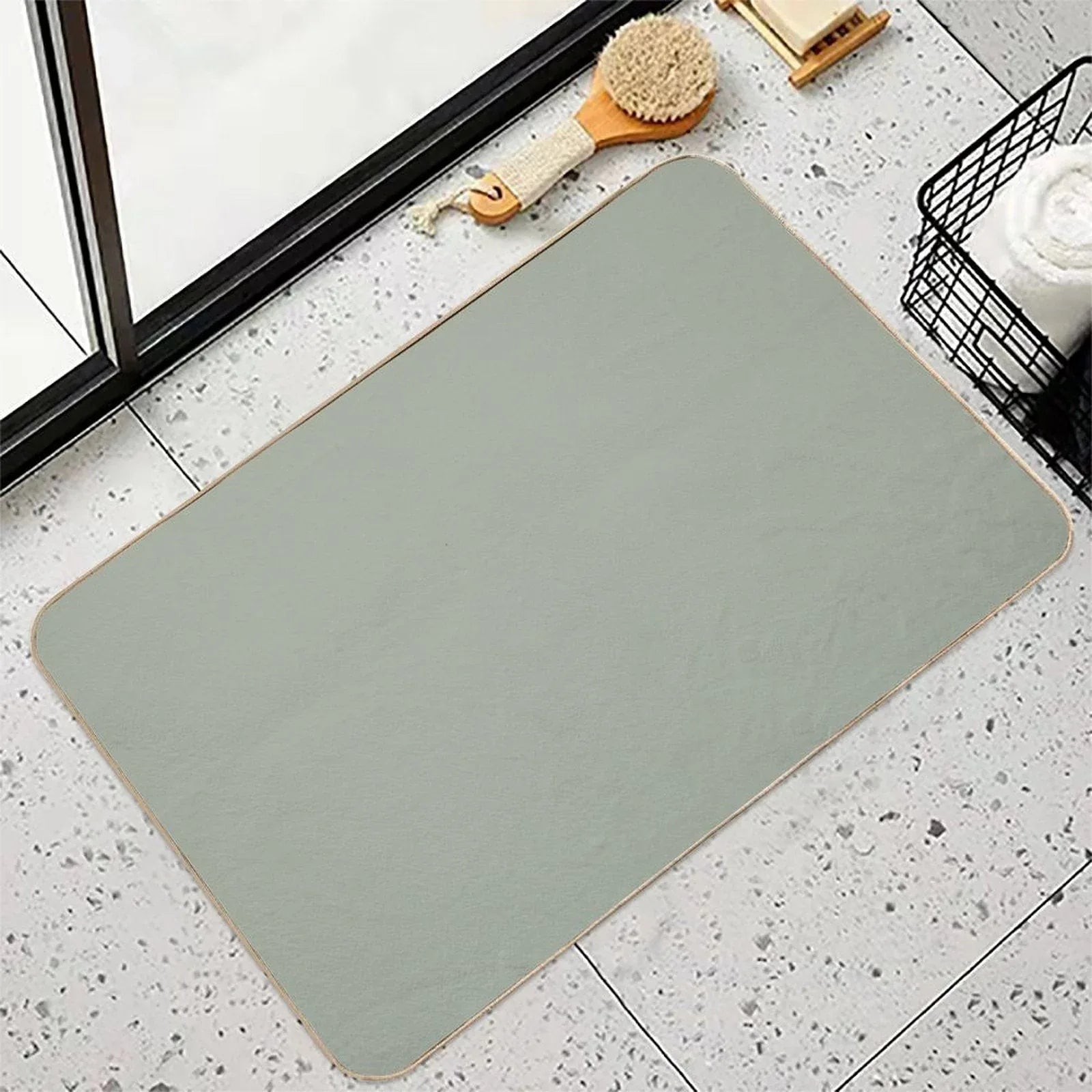 Desert Sage Grey Green Solid Color  Odorless Bath Mat
