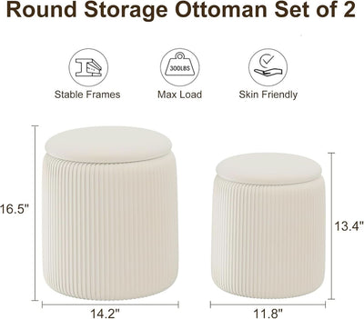 White Velvet Upholstered Storage Ottoman Vanity Set