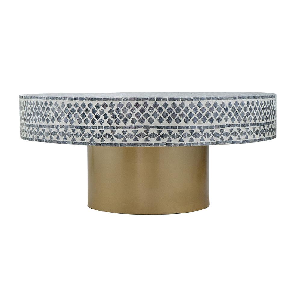 Modern Boho Round Capiz Coffee Table with