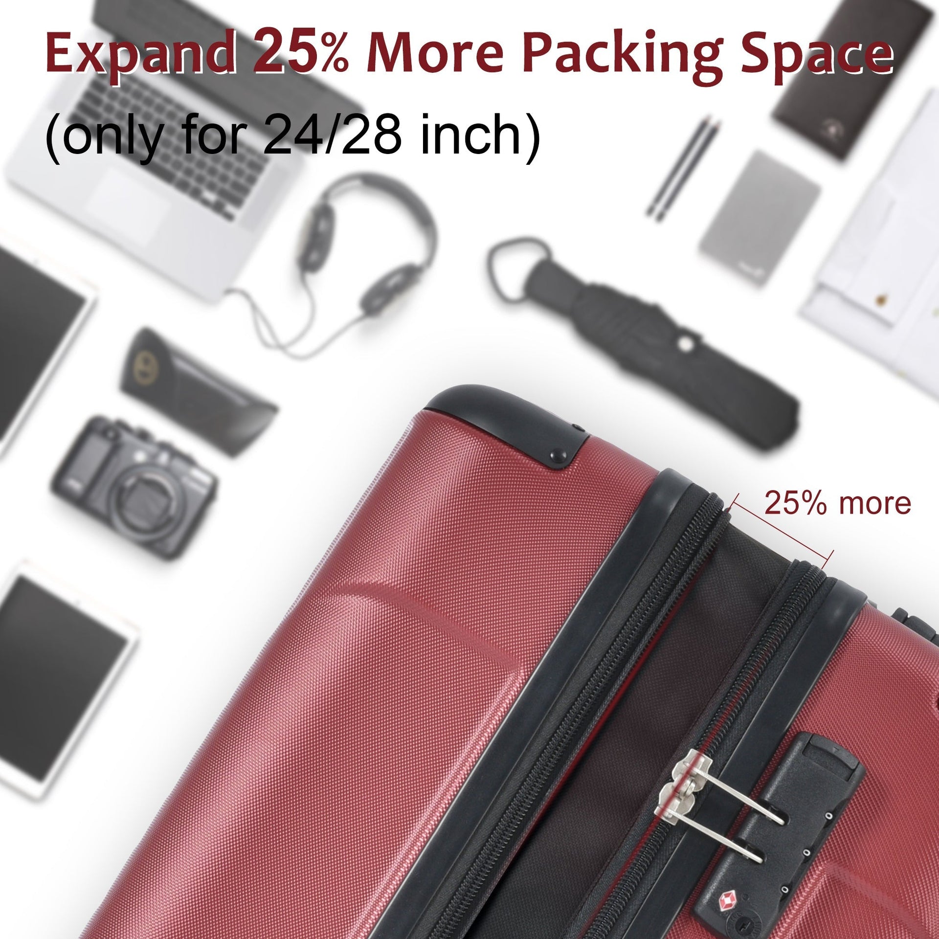 Luggage Sets 3 Piece, Expandable Hard shell ABS Suitcases with Double
