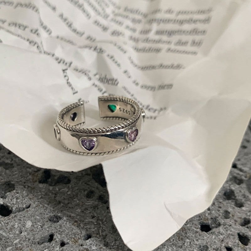 Dopamine love colored zircon diamond ring female niche index finger high-end fashion personality open ring