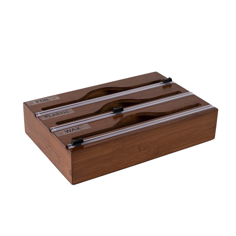 Simple wall-mounted bamboo and wood cling film cutter kitchen supplies multi-grid multi-layer scribing knife two-way cutter