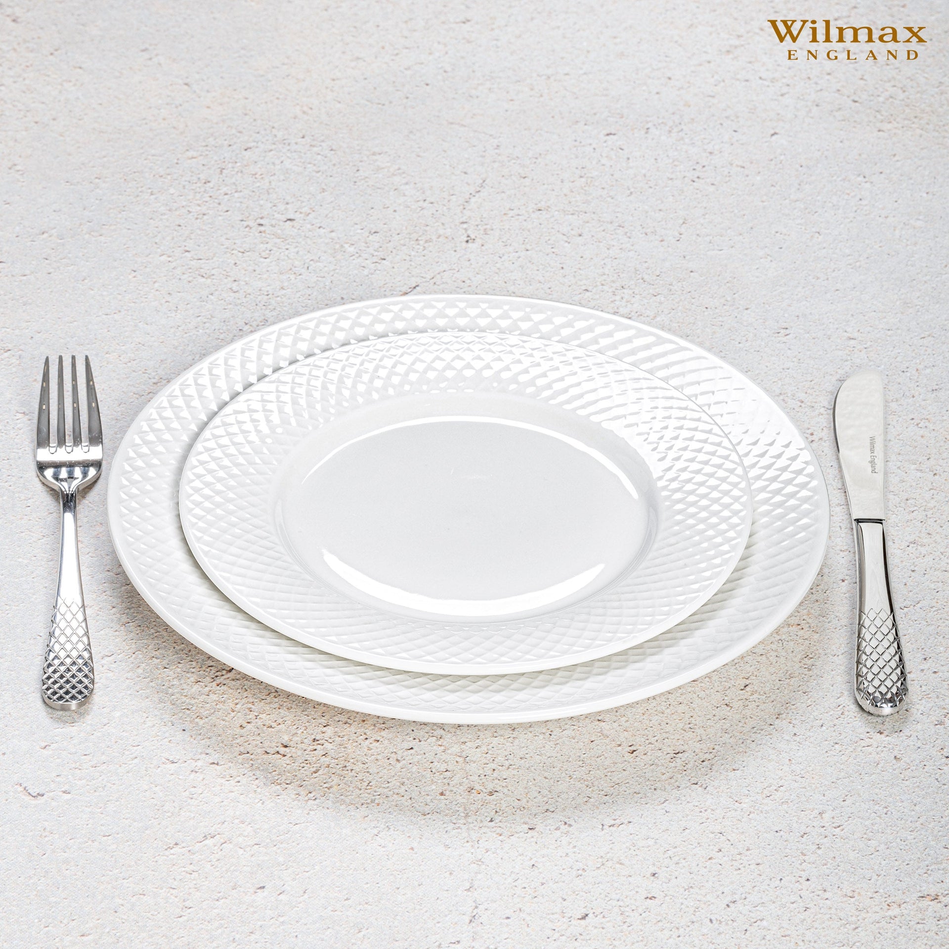 White Dessert Plate With Embossed Wide Rim 8