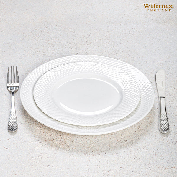 White Dessert Plate With Embossed Wide Rim 8
