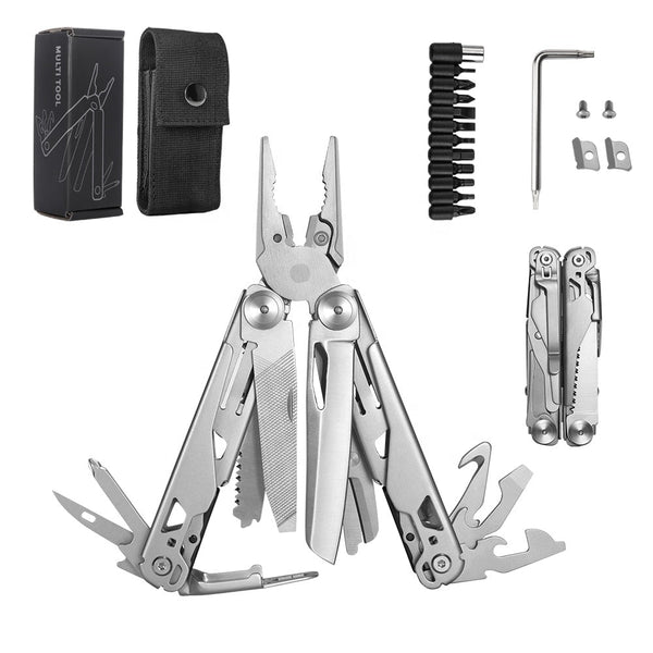 18 in 1 Silvery Outdoor Multitool Pliers Stainless Steel Folding Full Locking Combination Camping Multitool Pliers With Bits Driver Wautton Outdoor Gear