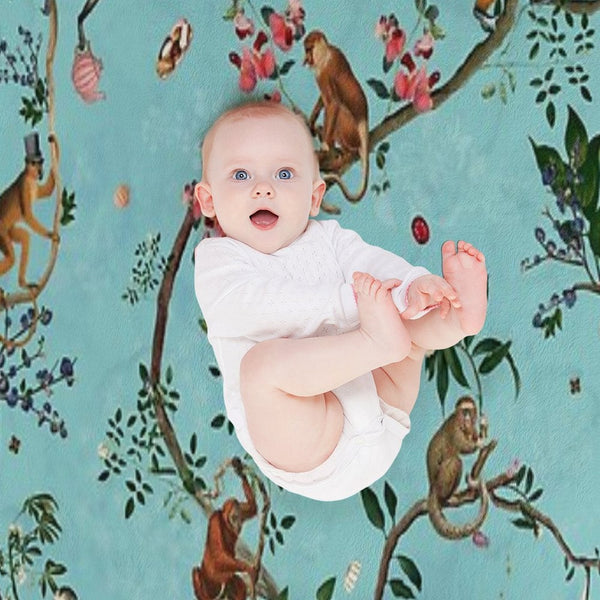 Monkey World Aqua Compact Throw Blanket