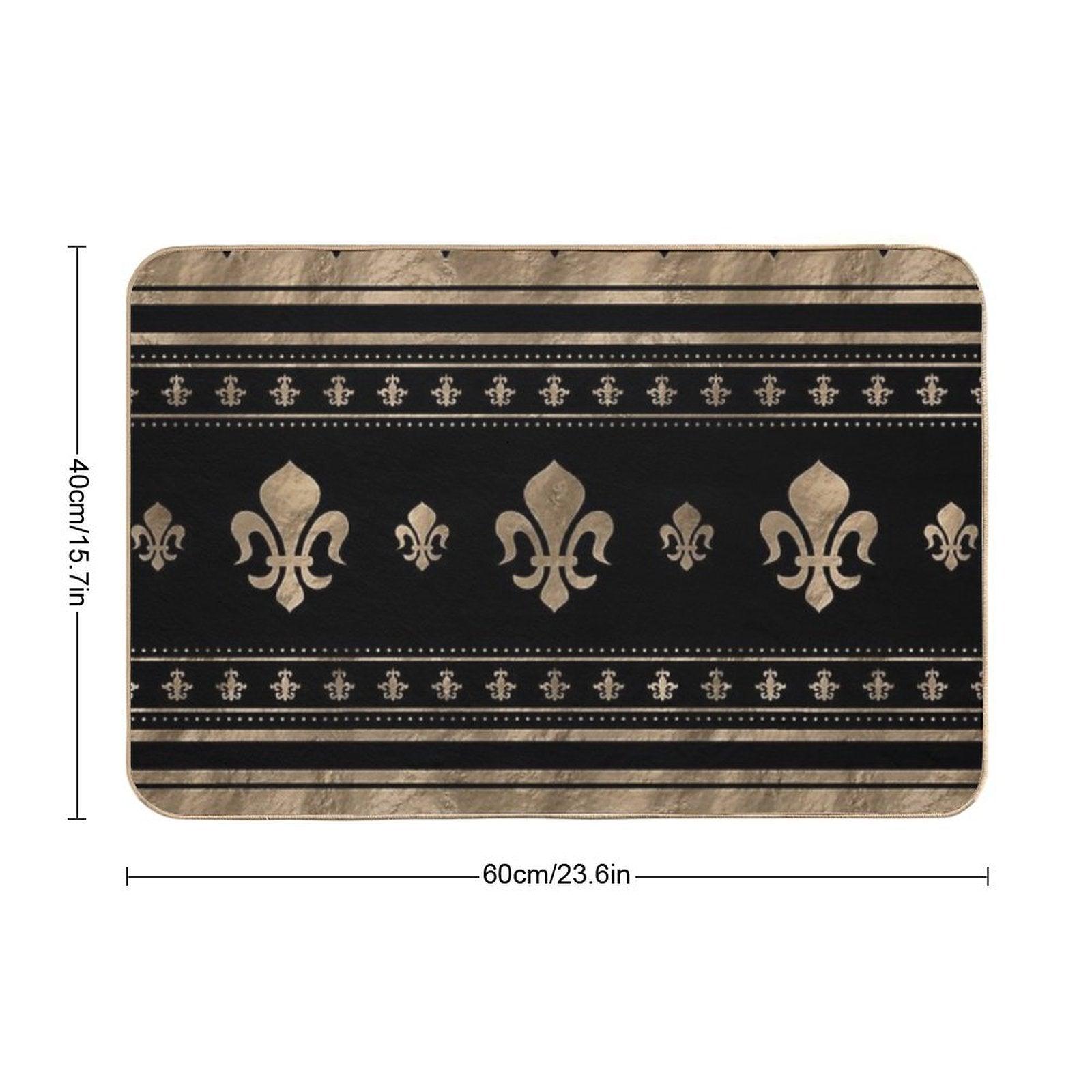 Fleur-de-lis Luxury Ornament - Black And Gold Bath Mat