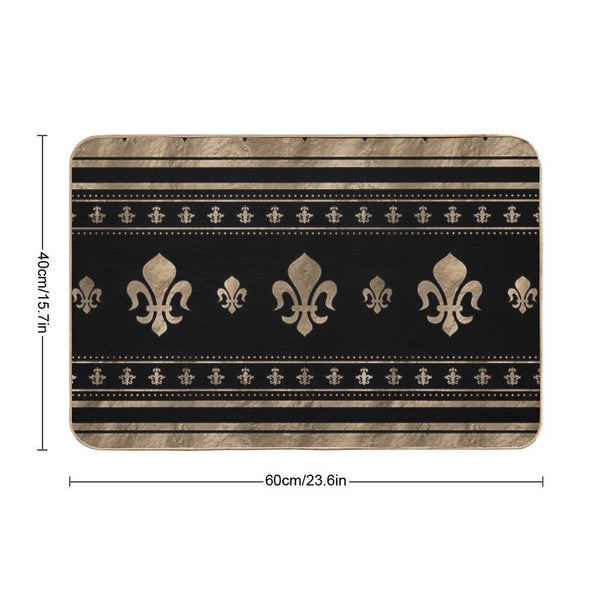 Fleur-de-lis Luxury Ornament - Black And Gold Bath Mat