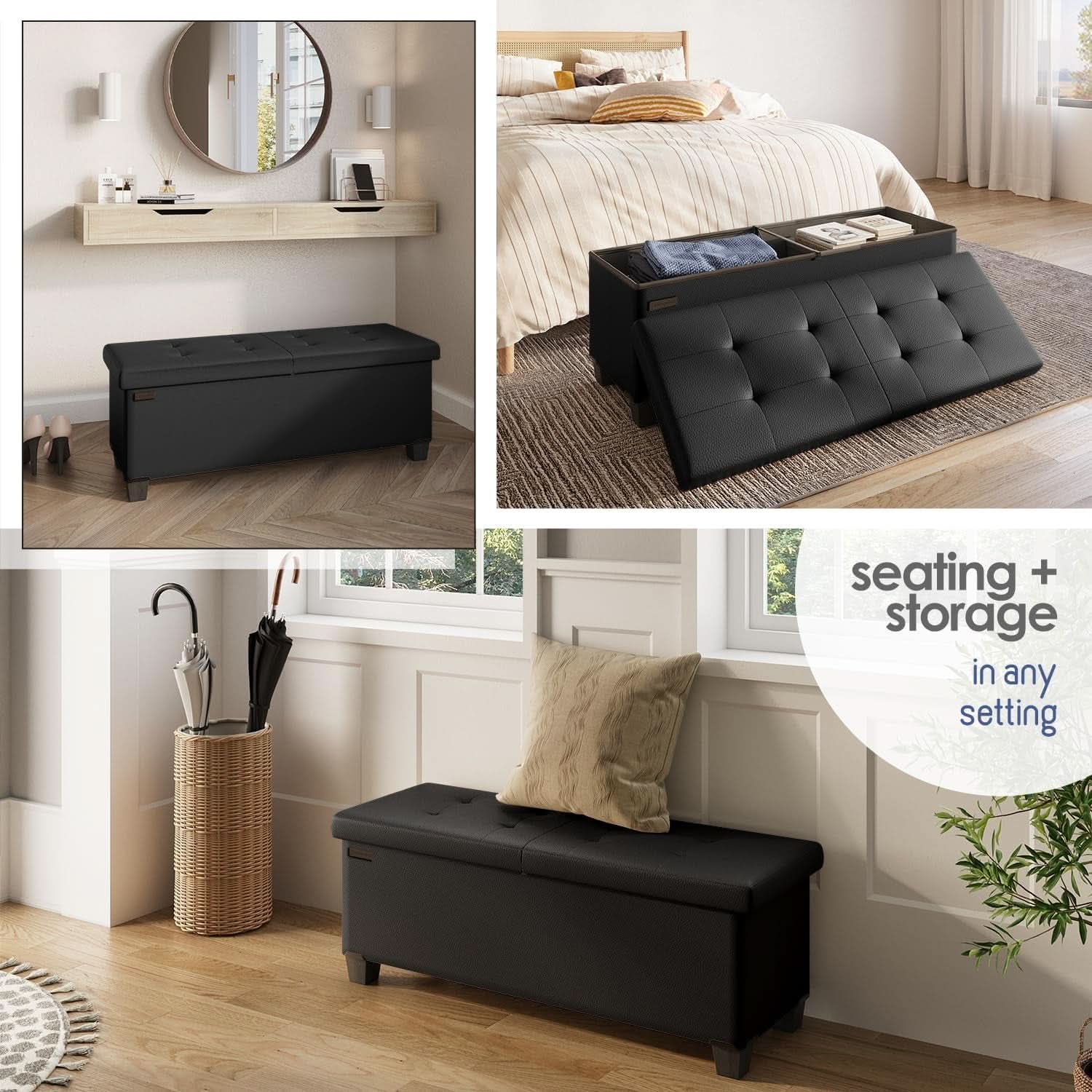 Black Forty ThreeInch Premium Multifunctional Storage Ottoman Bench
