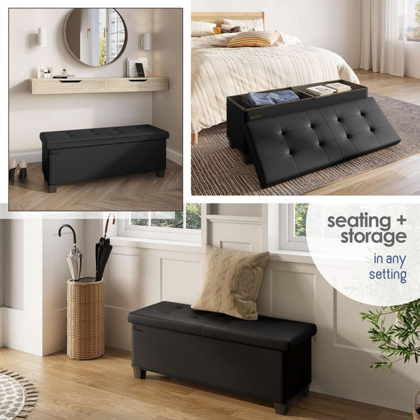 Black Forty ThreeInch Premium Multifunctional Storage Ottoman Bench