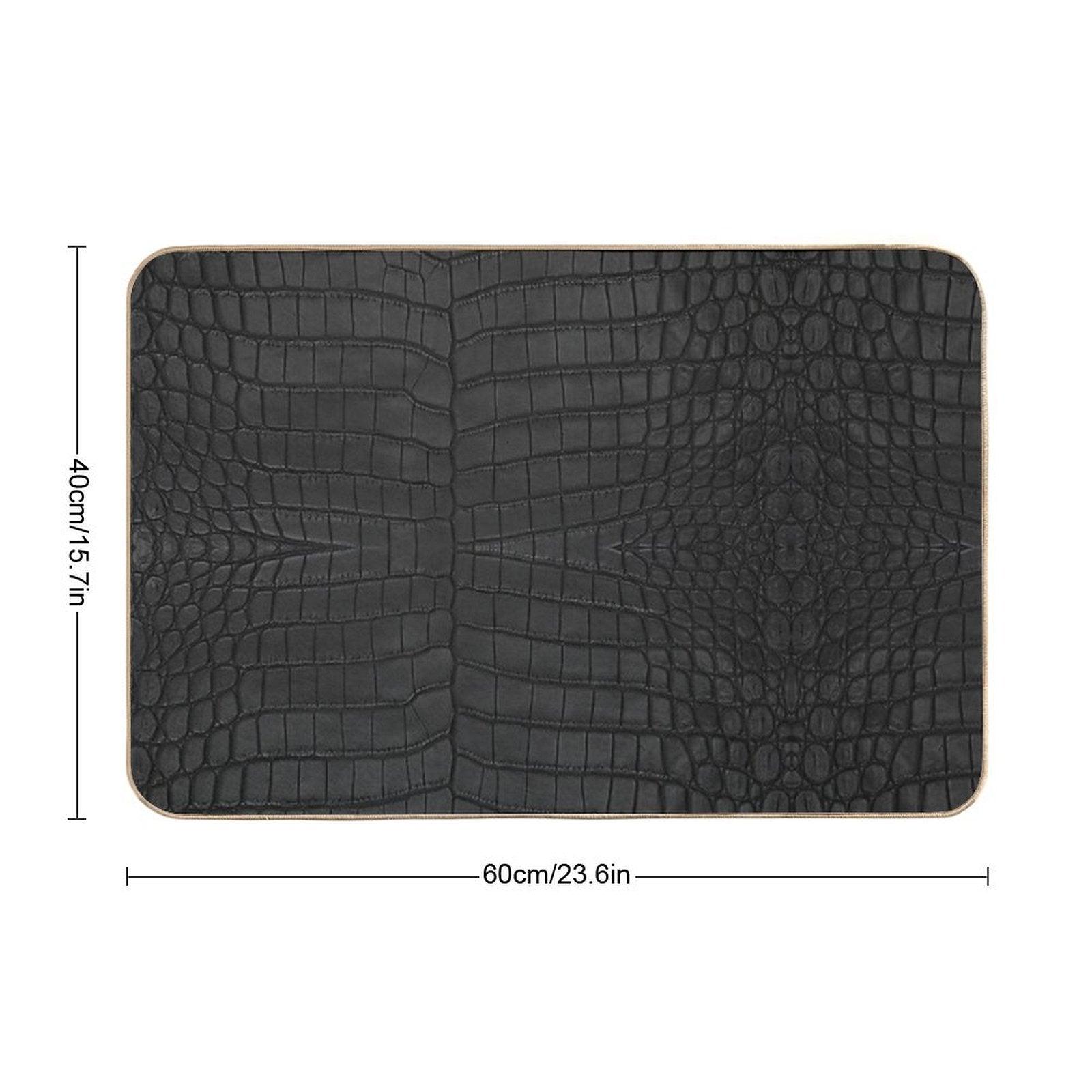 Black Crocodile Leather Print Bath Mat