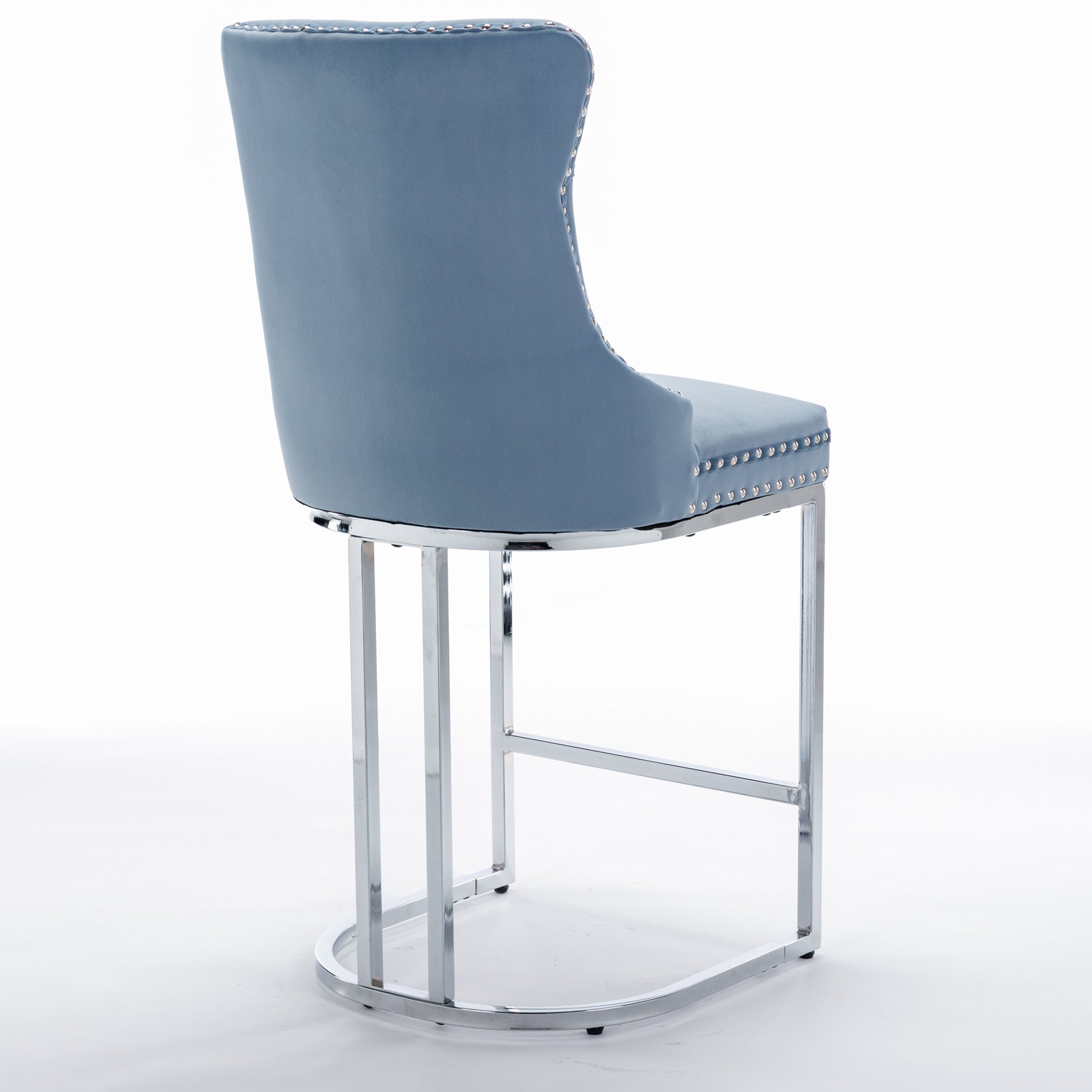 Set of 2 Light Blue Velvet Wing‑Back Bar Stool Set