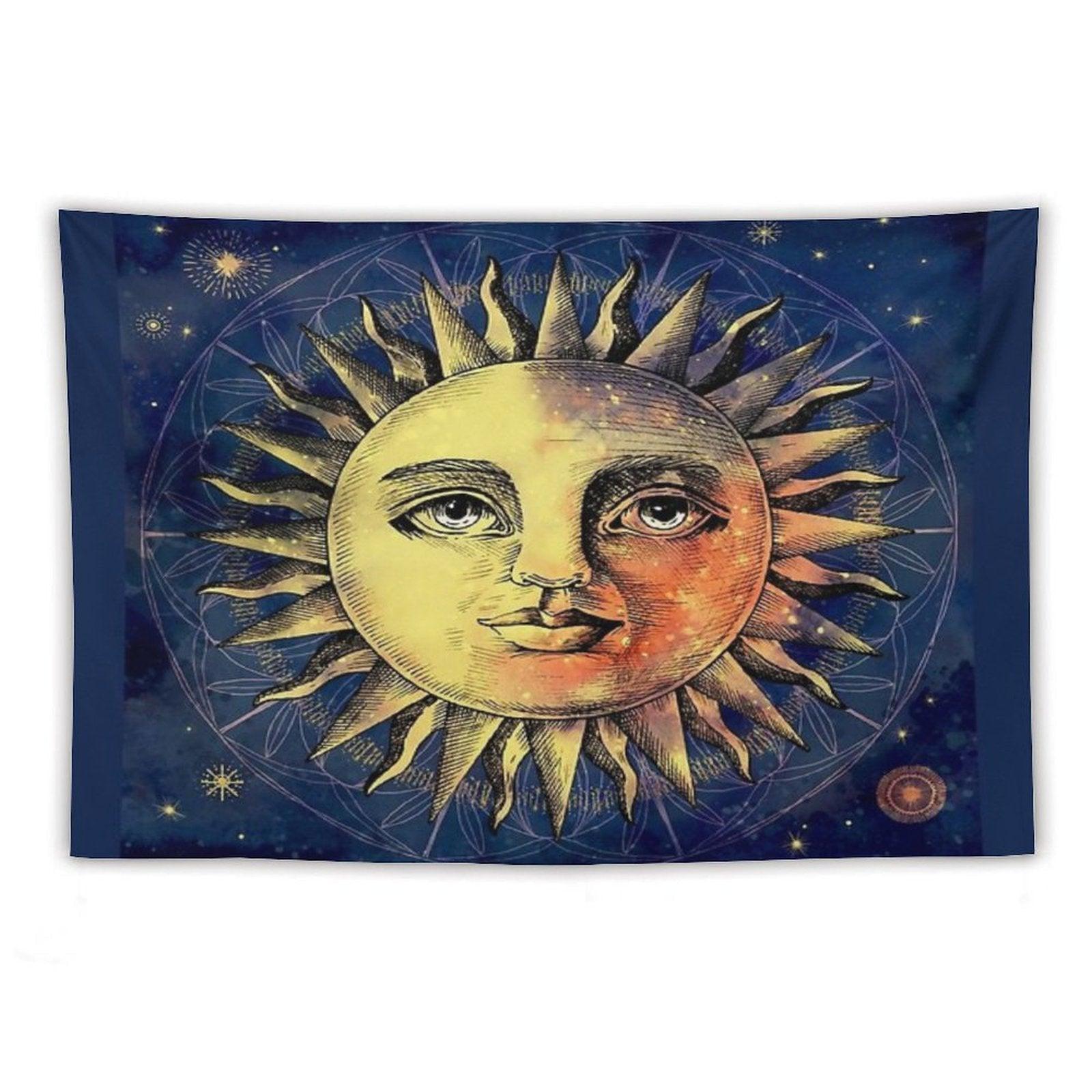 Celestial Antique Sun And Sky Watercolor Batik Tapestry