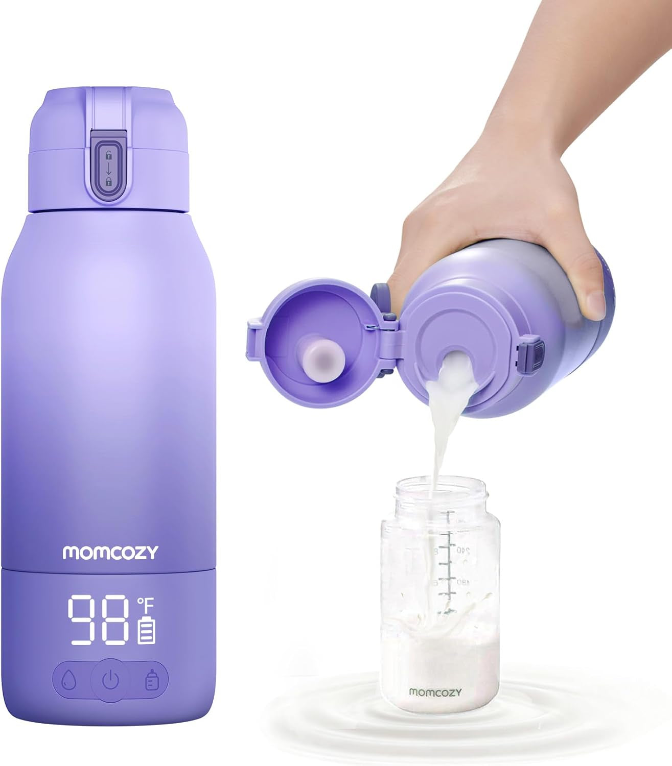 Momcozy Portable Bottle Warmer for Travel – Dual Heating Modes for Breast Milk & Water, Portable Milk Warmer with Fast Heating & Long Battery Life, 17 Ounces Large Capacity to Meet Your All-Day Needs