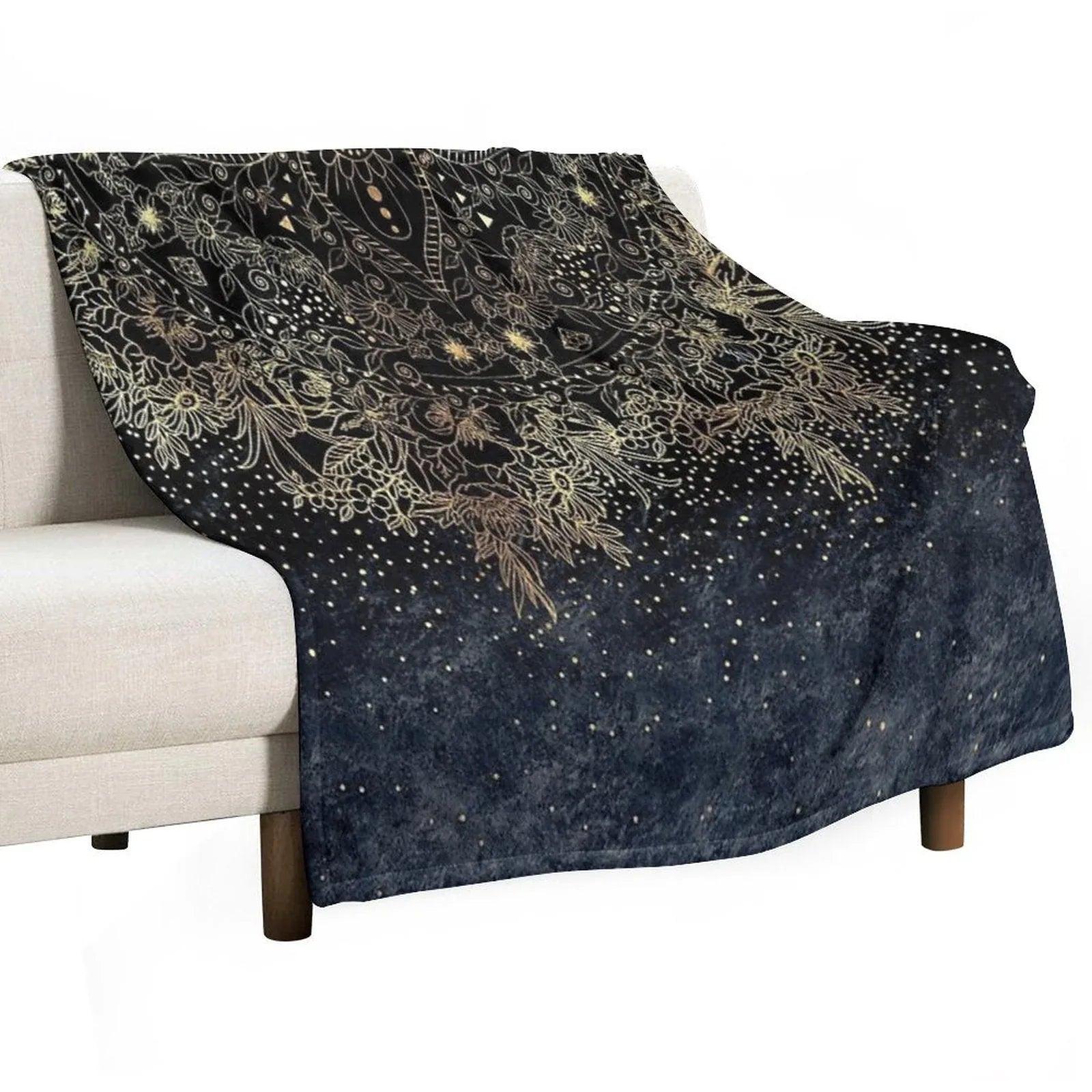 Blue Gold Mandala Floral Throw Blanket