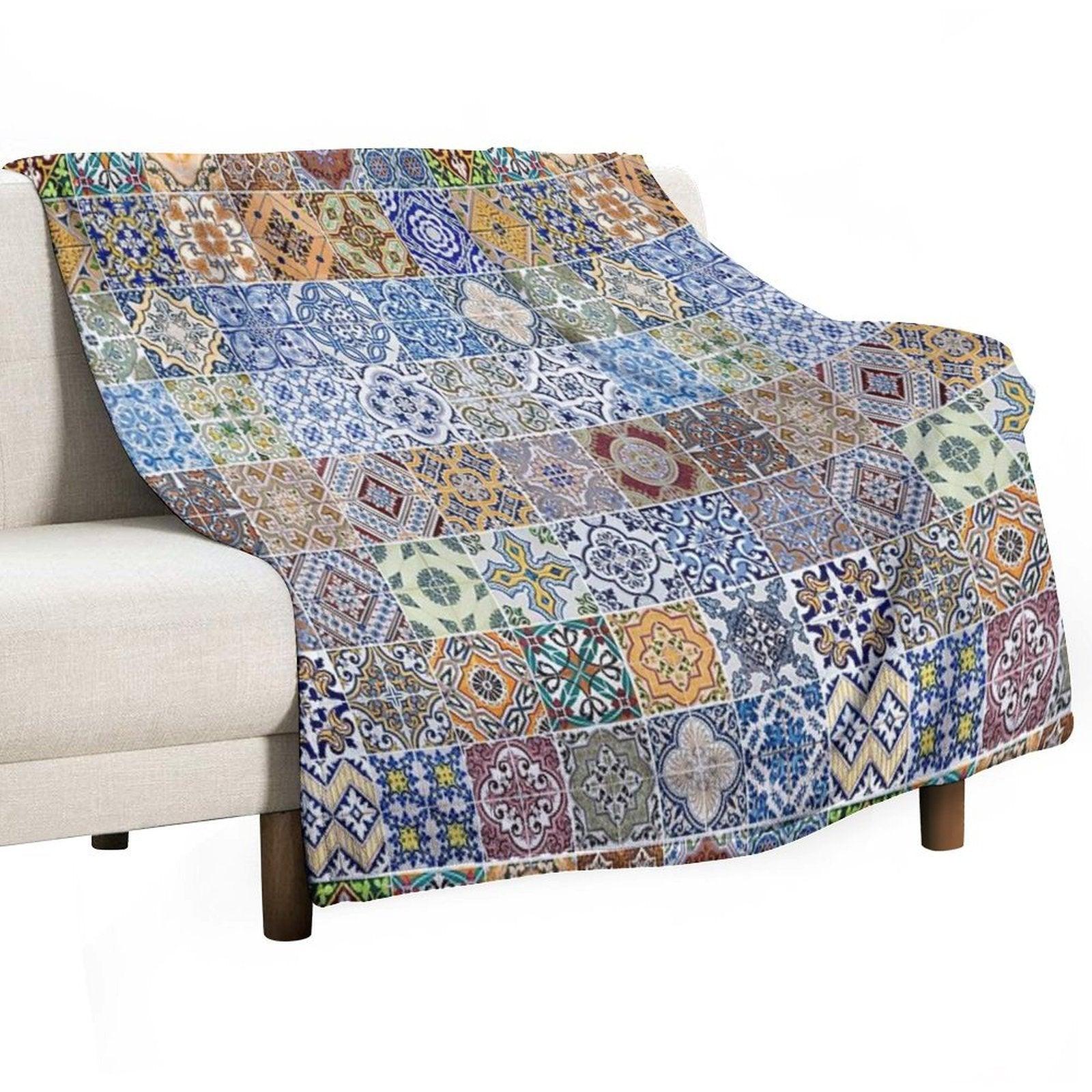 Set of 48 Ceramic Tiles Patterns Throw Blanket