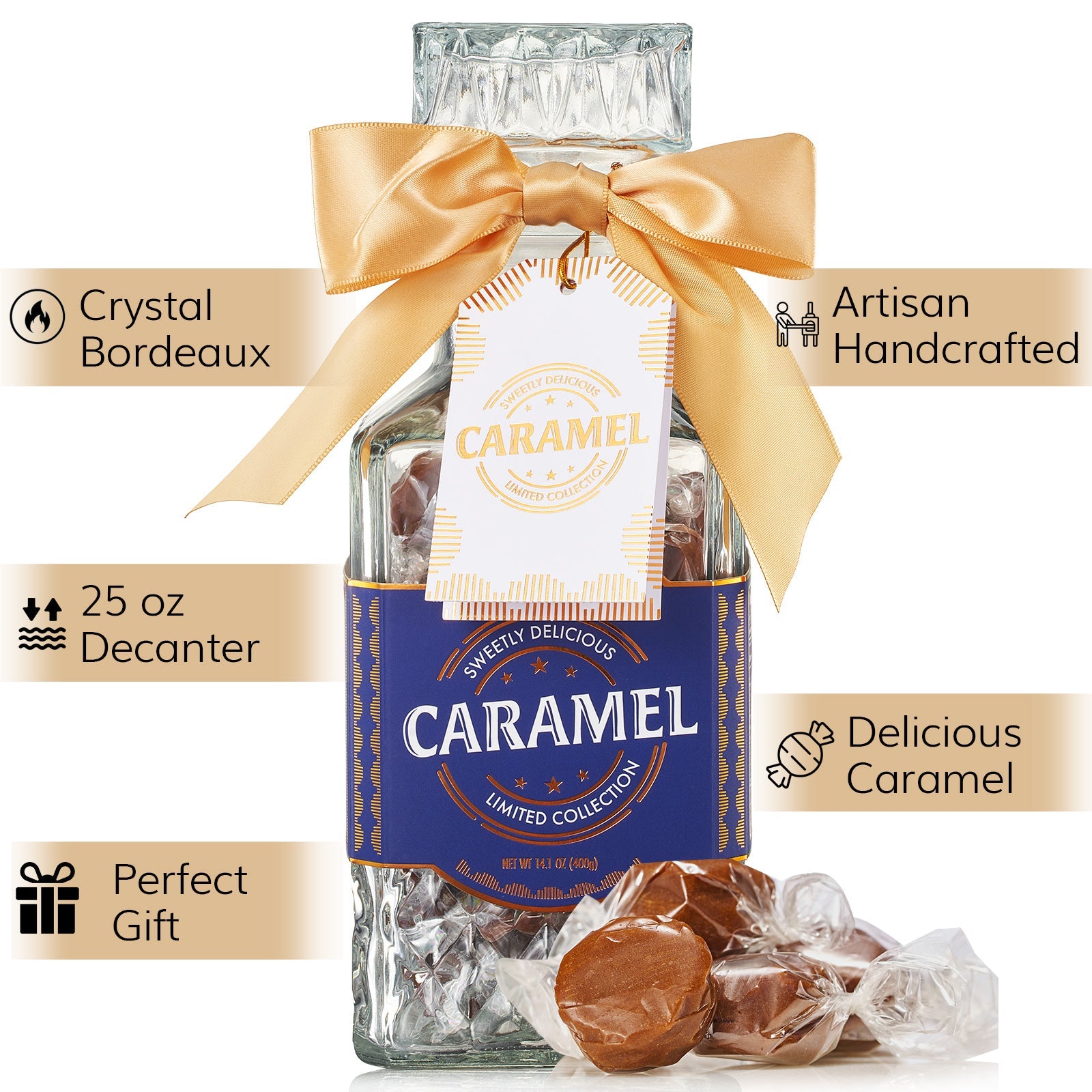 Father's Day Gifts for Men Dad, Chocolate Caramels Candy Gift, Glass Decanter Bourbon, Scotch & Liquor, Birthday Gift Daughter Son, Best Dad Father Husband Presents Food Gift basket Men Women