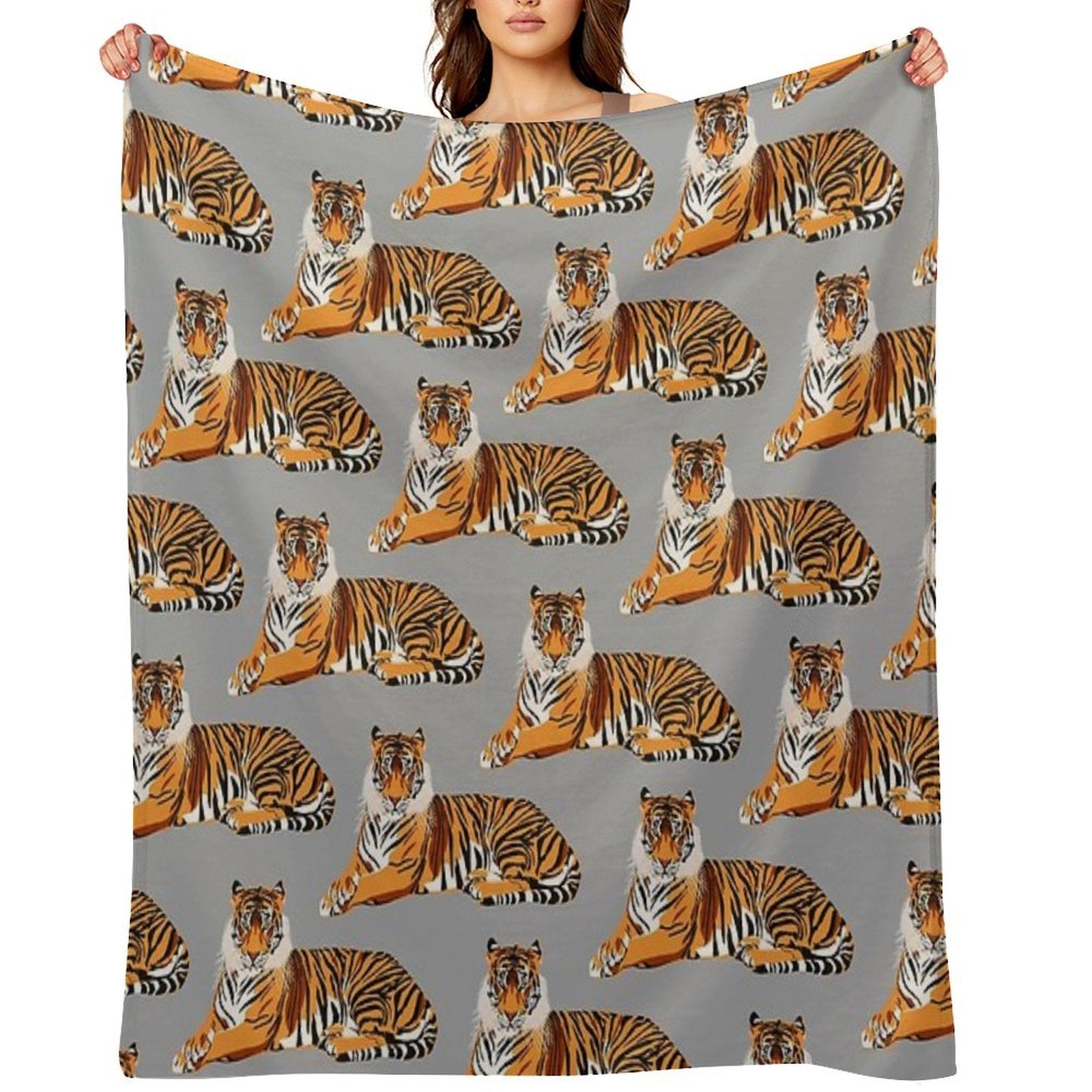 Tiger Pattern on Grey Background Quick-dry Throw Blanket
