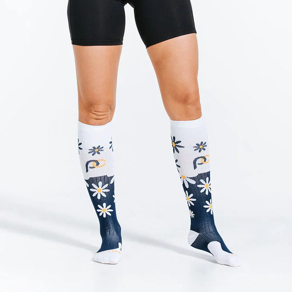 Navy Blue Daisies Compression Sock