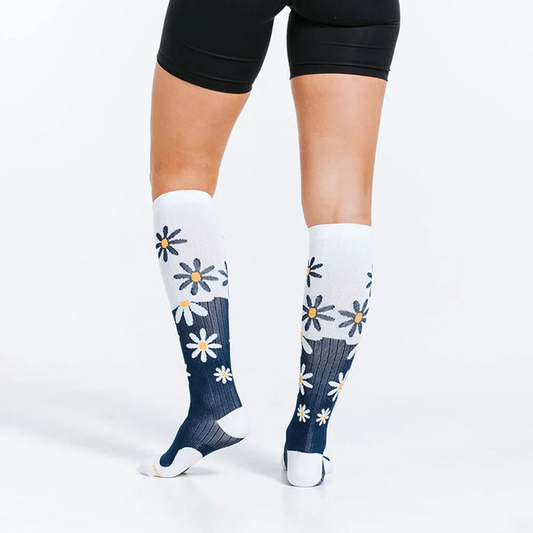 Navy Blue Daisies Compression Sock