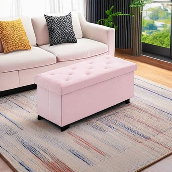 Pink 43 Inch Velvet Lux Foldable Storage Ottoman Bench