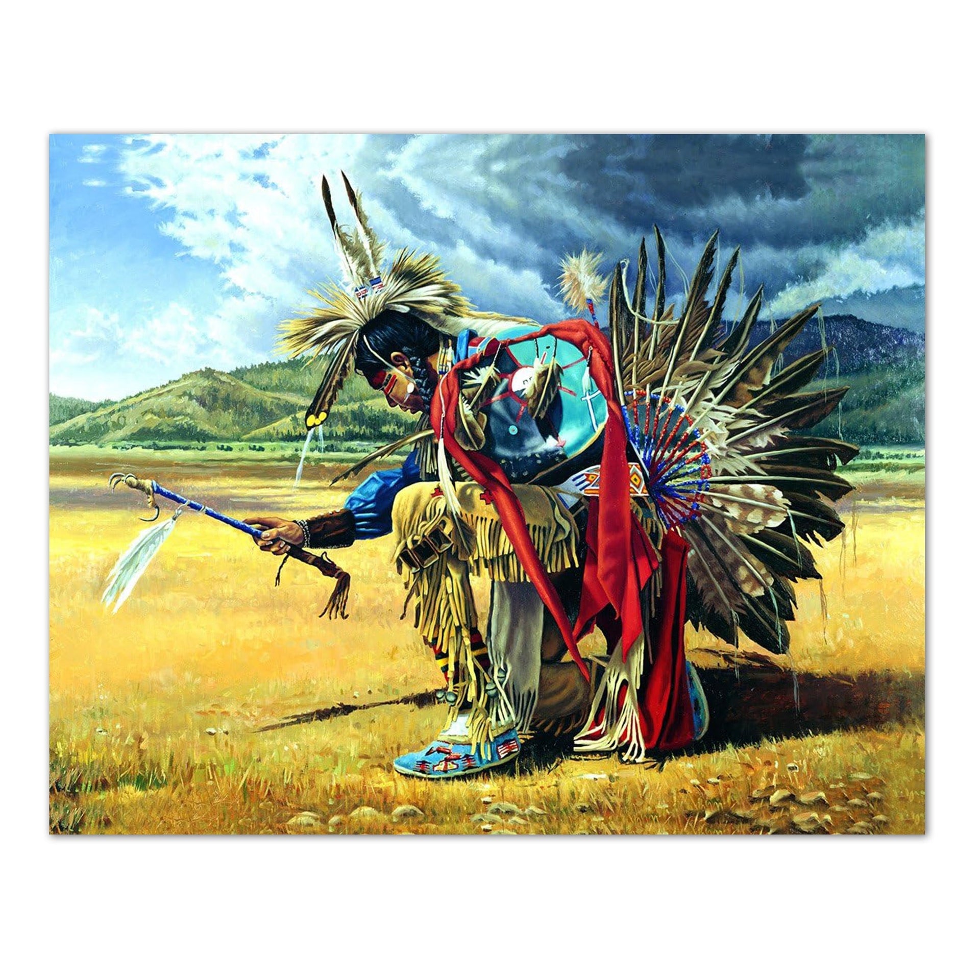 Native American Wall Art – Rain Dancer On Prairie 16x20 Art Print