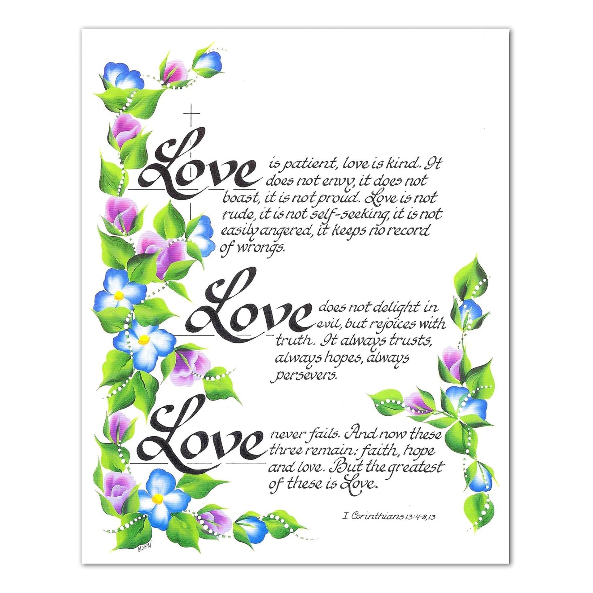 Christian Wall Art - 1st Corinthians 13 Love Poem | 8x10 Lithograph Print