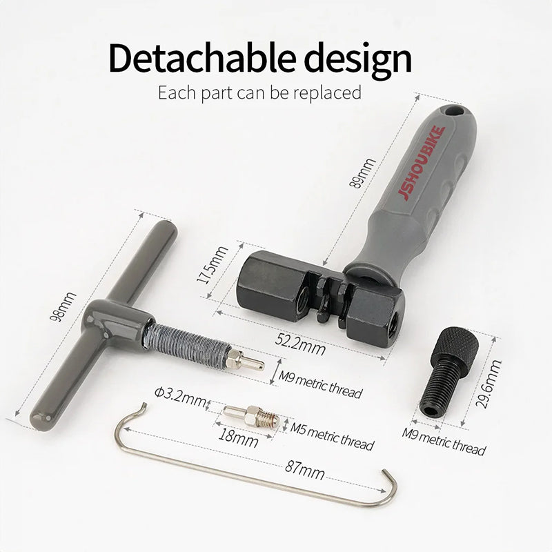 Universal Bike Chain Breaker v3.8: Cuts pins, removes links. For single - 12 speed MTB, road bikes. Repair tool.